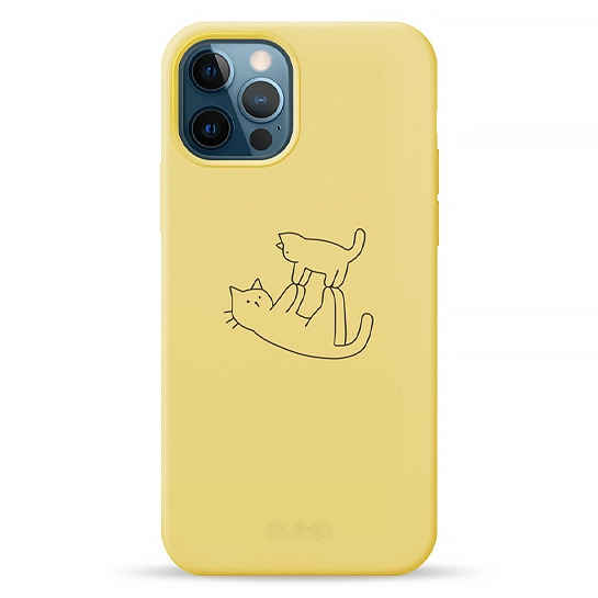 

Чехол Pump Silicone Minimalistic Case for iPhone 12/12 Pro Cat on Cat С рисунком Желтый