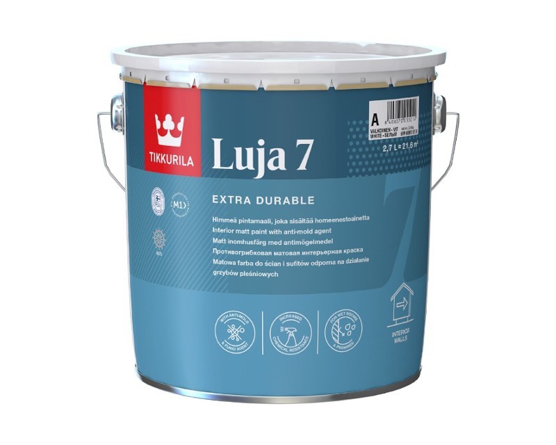 

Краска для влажных помещений TIKKURILA LUJA 7 интерьерная матовая база А 0,9л