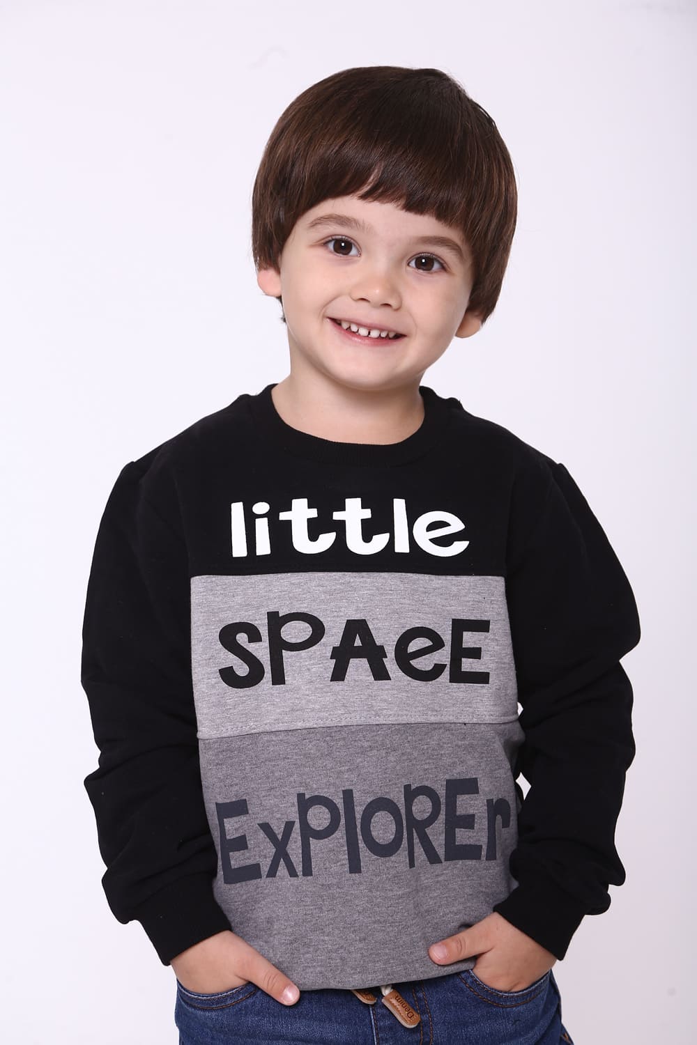 

Свитшот Wanex "Little space explorer" серый+чёрный 110