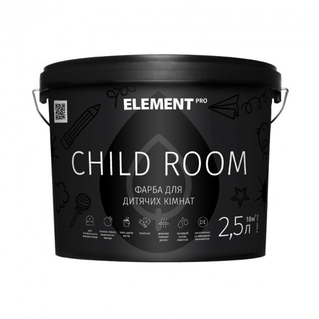 

Краска интерьерная для детских комнат ELEMENT PRO CHILD ROOM 2,5 л белая