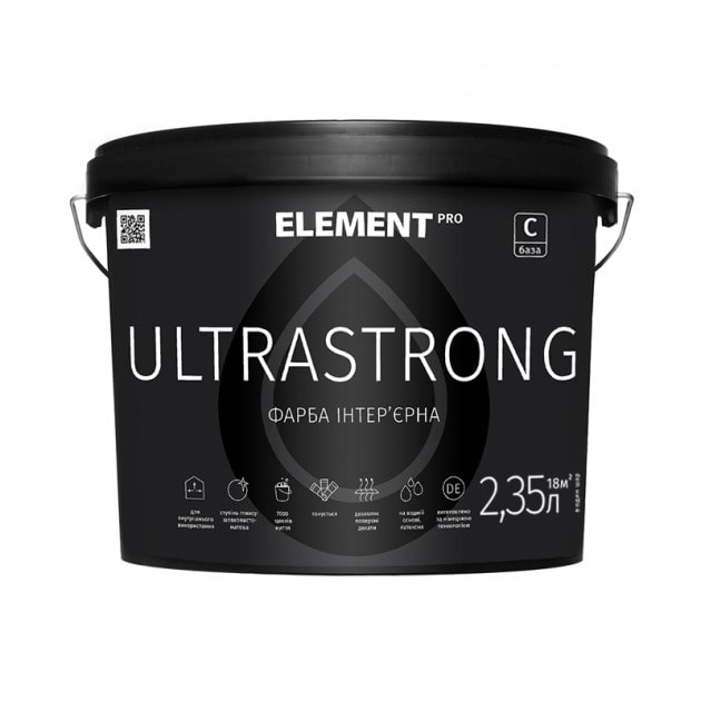 

Краска интерьерная особо износостойкая ELEMENT PRO ULTRASTRONG 2,35 л прозрачная