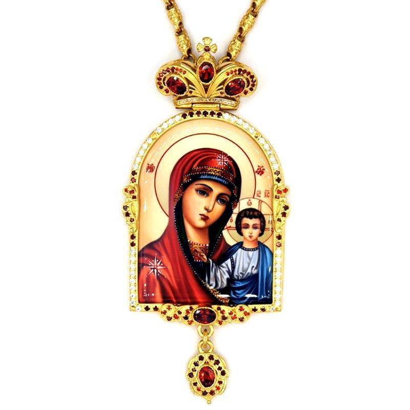 

Панагия для священноялужителя латунная в позолоте с принтом, вставками и цепью Фамильные Драгоценности арт.2.7.0691лп-2^73лп