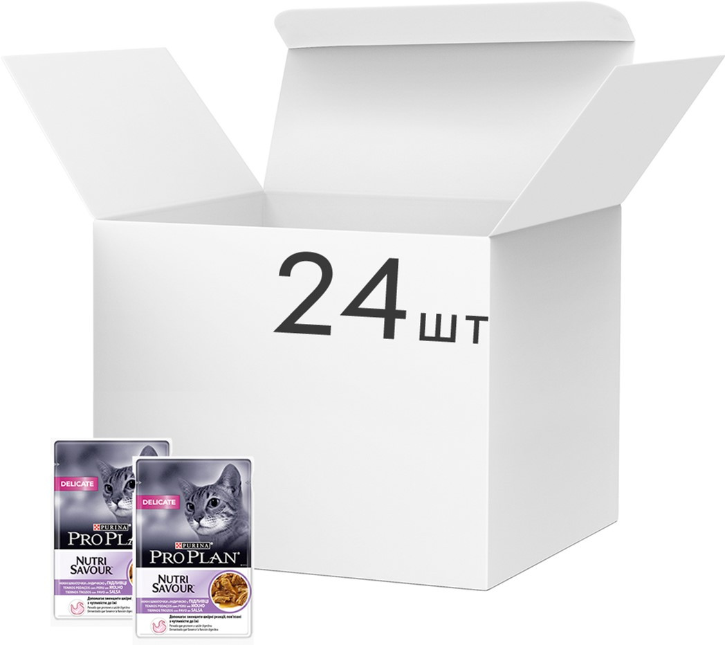 

Упаковка влажного корма для кошек Purina Pro Plan Delicate Nutrisavour с индейкой 24 шт по 85 г (7613036092906)
