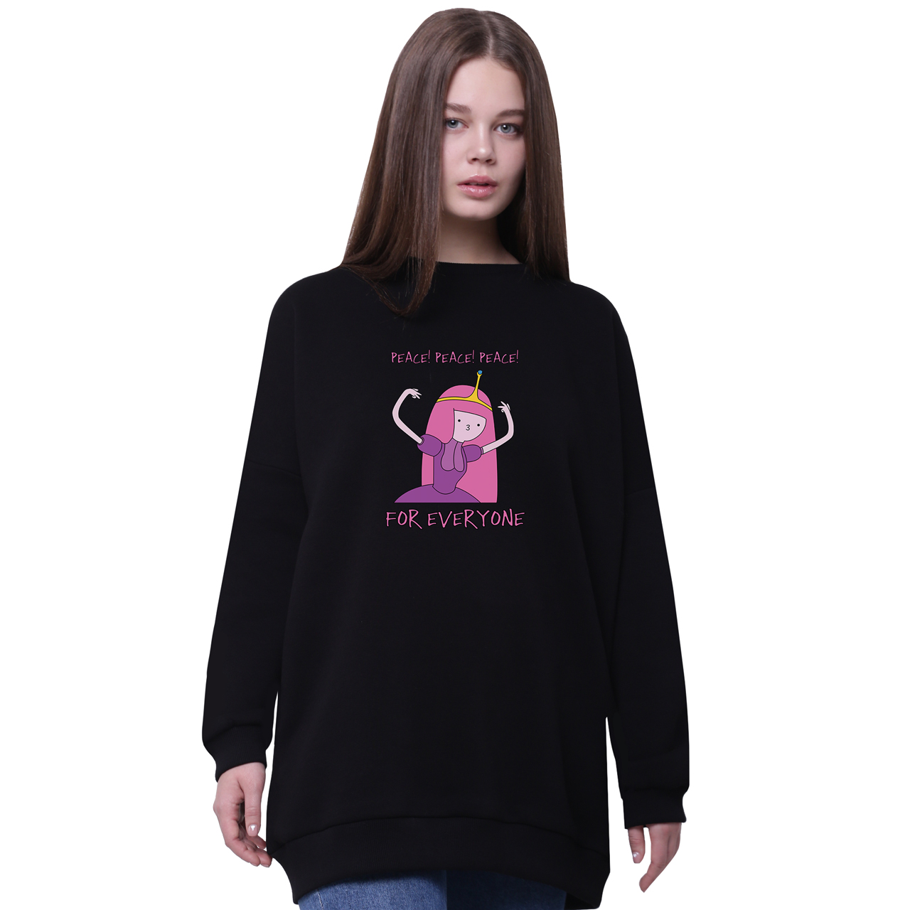 

Свитшот для девочек удлиненный Принцесса пупырка Время Приключений (Lumpy Space Princess Adventure Time) Черный (35963-1576-6) 164 см