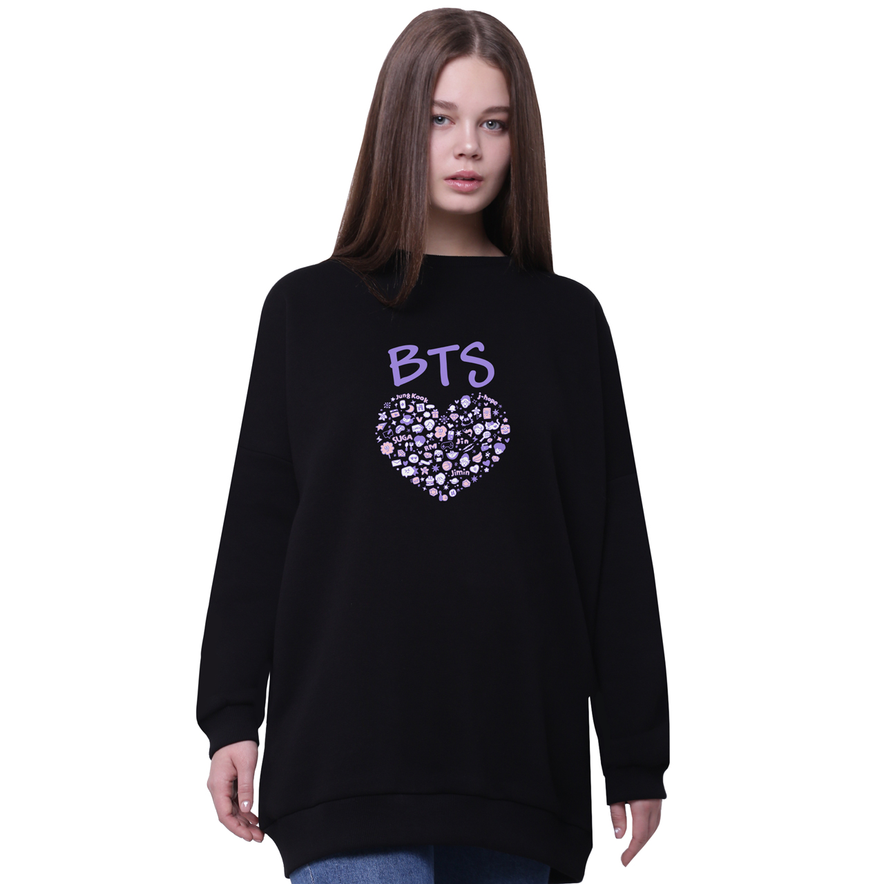 

Свитшот для девочек удлиненный БТС (BTS) Черный (35963-3268-5) 158 см