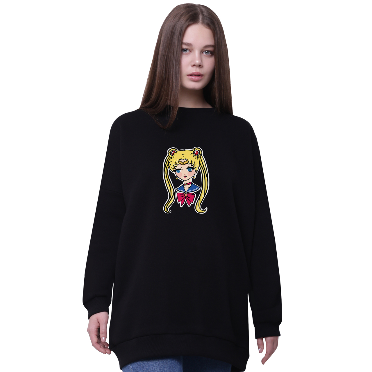 

Свитшот для девочек удлиненный Сейлор Мун (Sailor Moon) Черный (35963-2926-1) 134 см