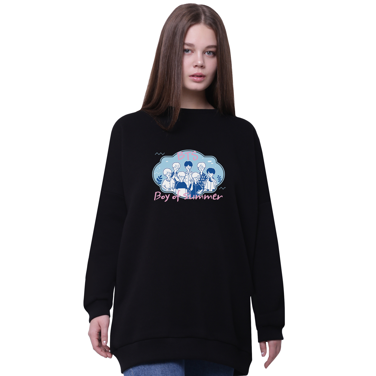 

Свитшот для девочек удлиненный БТС (BTS) Черный (35963-3266-2) 140 см