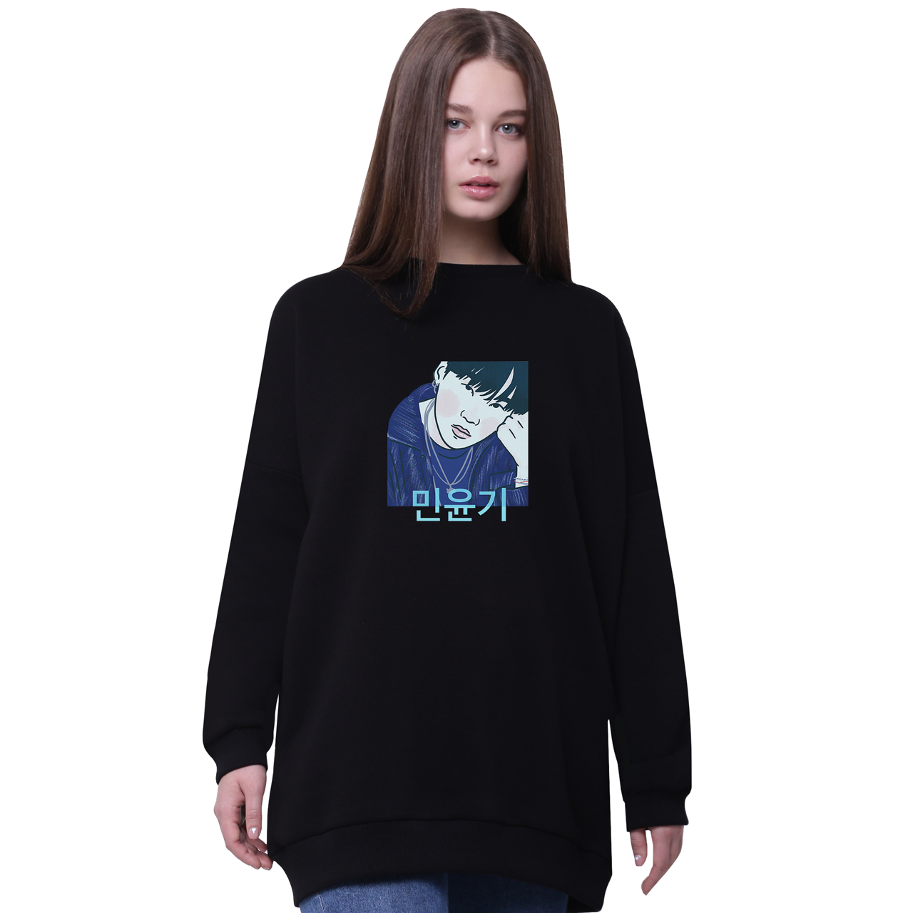 

Свитшот для девочек удлиненный Мин Юнги БТС (Min Yoongi BTS) Черный (35963-3260-4) 152 см