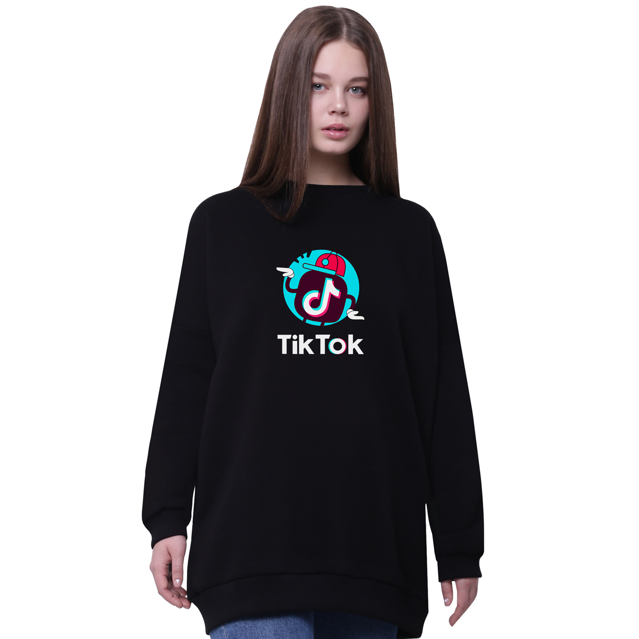 

Свитшот для девочек удлиненный ТикТок (TikTok) Черный (35963-1712-7) 170 см