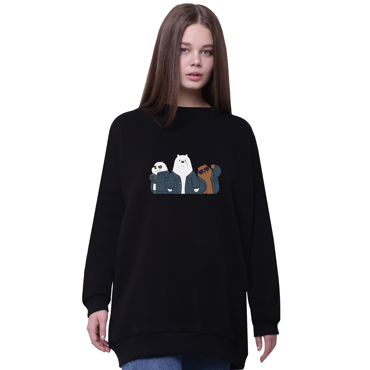 

Свитшот для девочек удлиненный Вся правда о медведях (We Bare Bears) Черный (35963-2895-3) 146 см