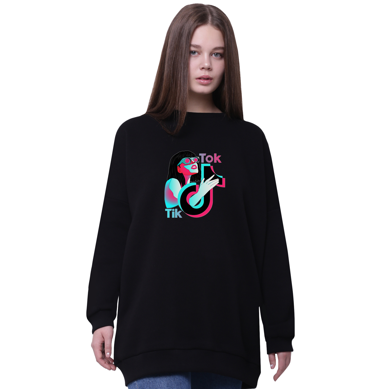 

Свитшот для девочек удлиненный ТикТок (TikTok) Черный (35963-1647-2) 140 см