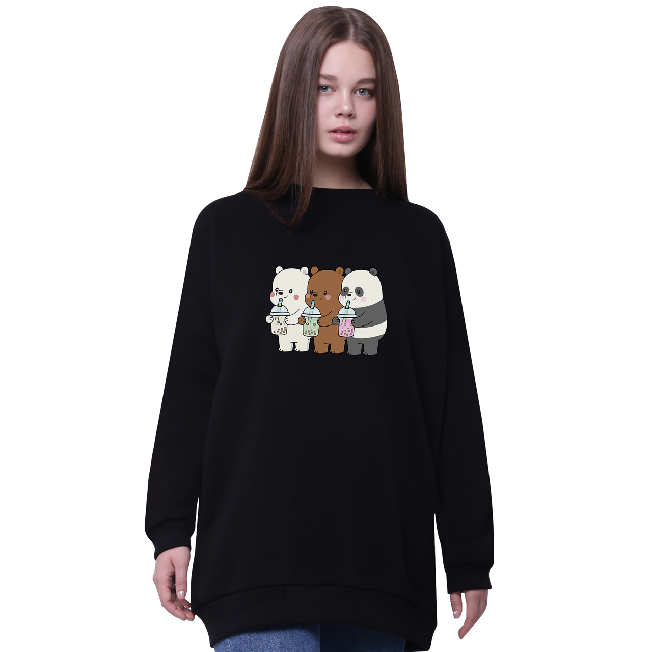 

Свитшот для девочек удлиненный Вся правда о медведях (We Bare Bears) Черный (35963-2896-1) 134 см
