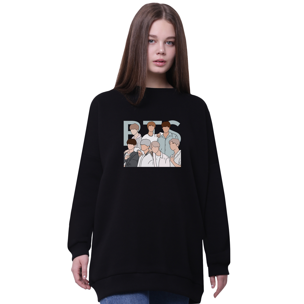 

Свитшот для девочек удлиненный БТС (BTS) Черный (35963-3272-8) 176 см