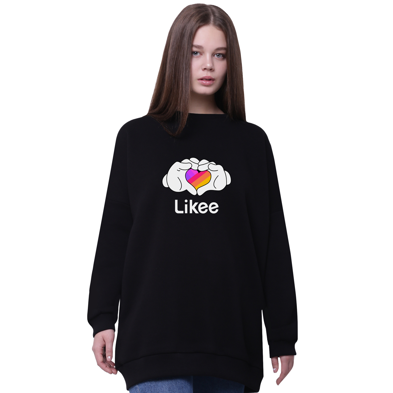

Свитшот для девочек удлиненный Лайк (Likee) Черный (35963-1711-6) 164 см