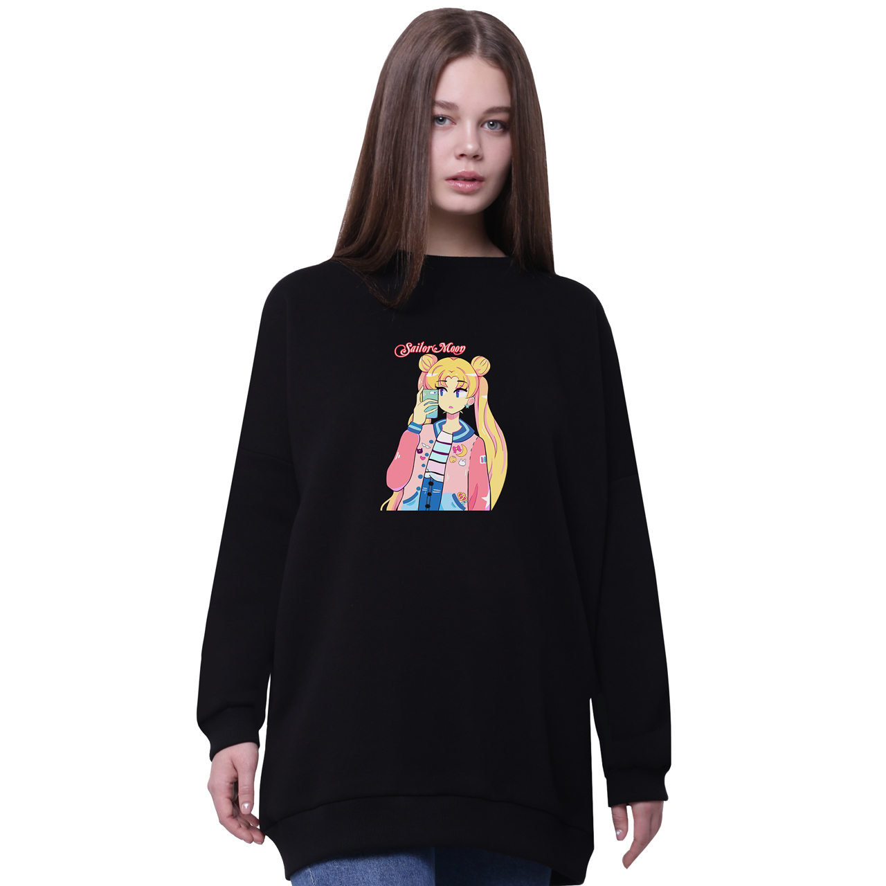 

Свитшот для девочек удлиненный Сейлор Мун (Sailor Moon) Черный (35963-2924-8) 176 см