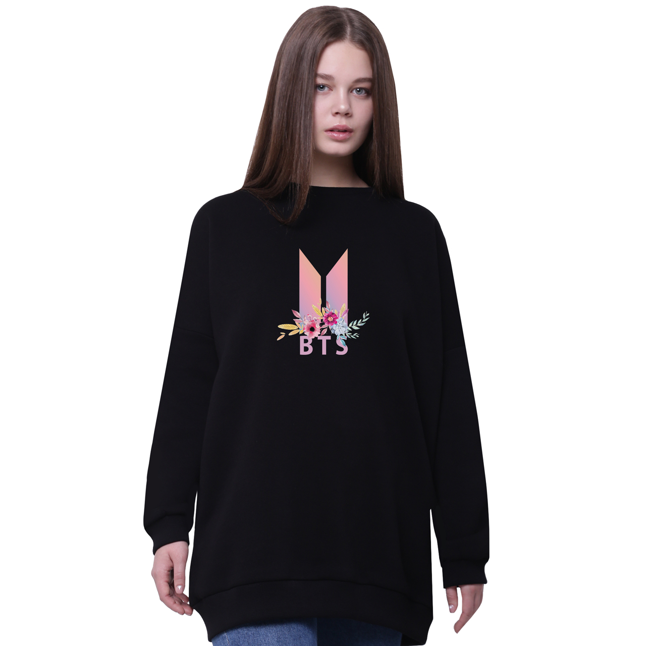 

Свитшот для девочек удлиненный БТС (BTS) Черный (35963-1081-8) 176 см