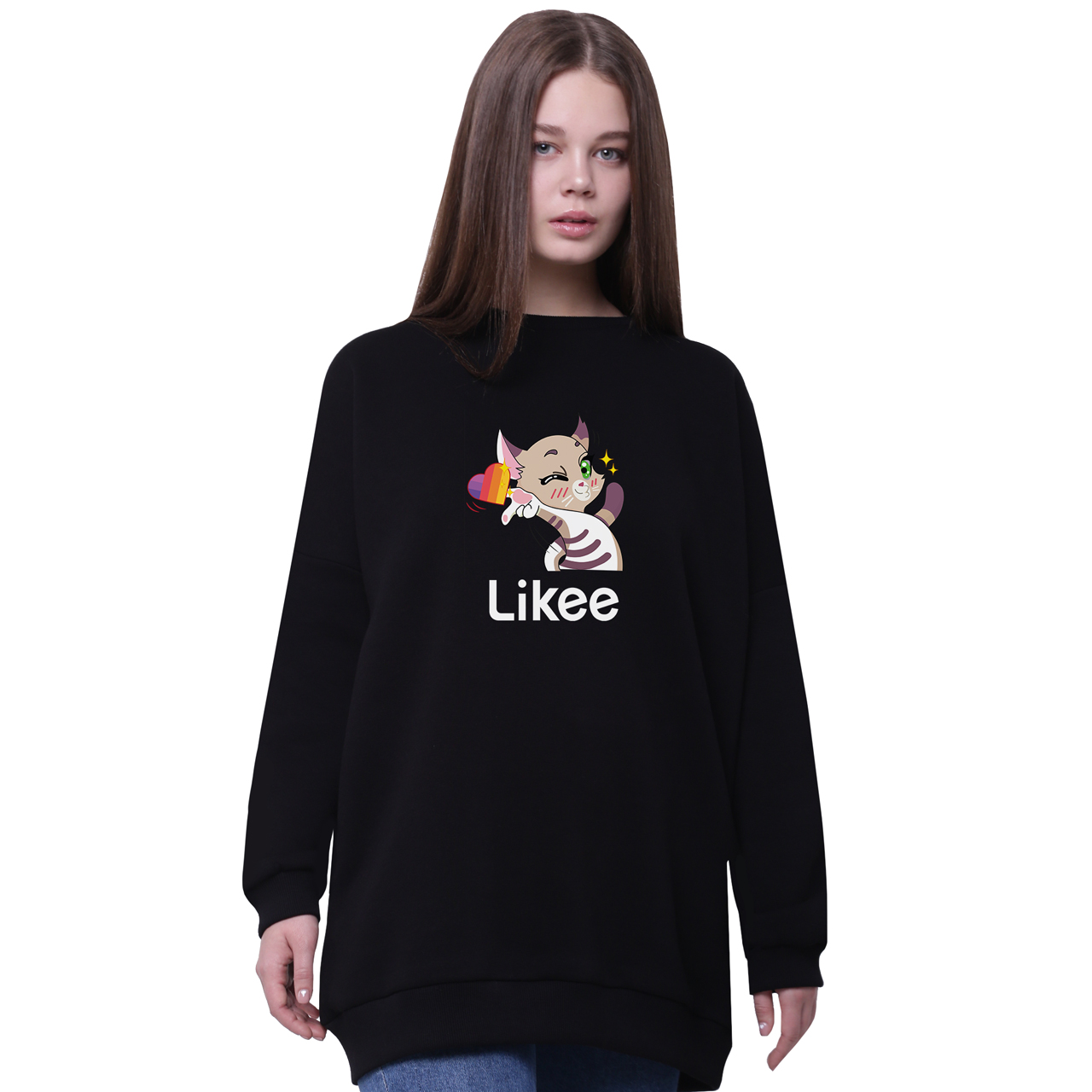 

Свитшот для девочек удлиненный Лайк Котик (Likee) Черный (35963-1032-7) 170 см