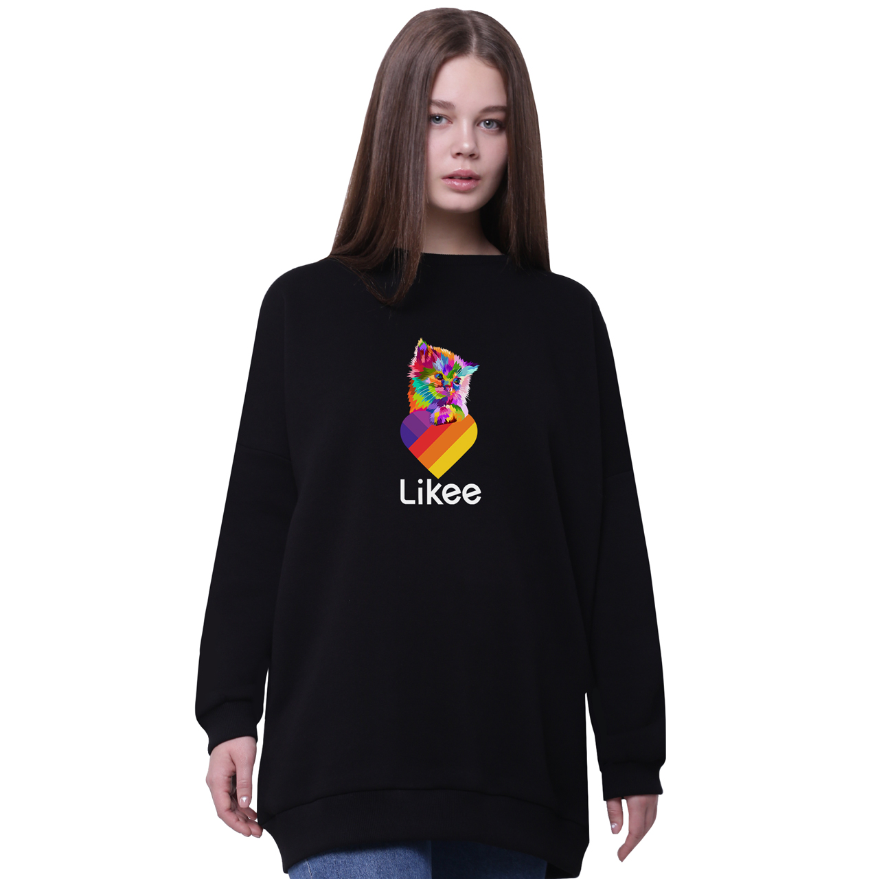 

Свитшот для девочек удлиненный Лайк Кот (Likee Cat) Черный (35963-1470-7) 170 см