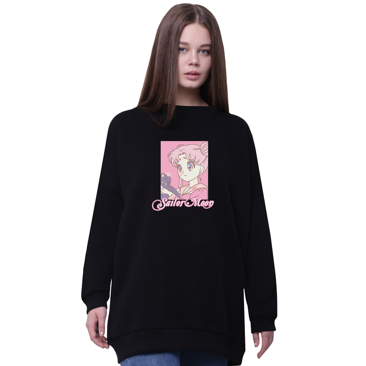 

Свитшот для девочек удлиненный Сейлор Мун (Sailor Moon) Черный (35963-2914-3) 146 см