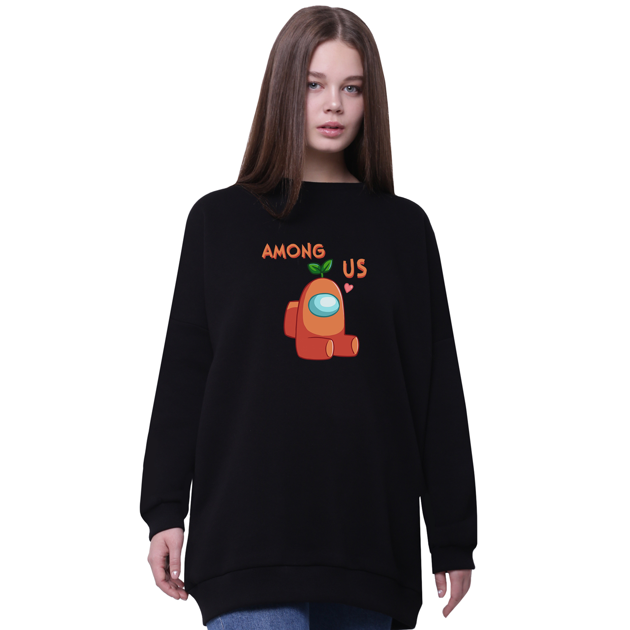 

Свитшот для девочек удлиненный Амонг Ас Оранжевый (Among Us Orange) Черный (35963-2410-1) 134 см