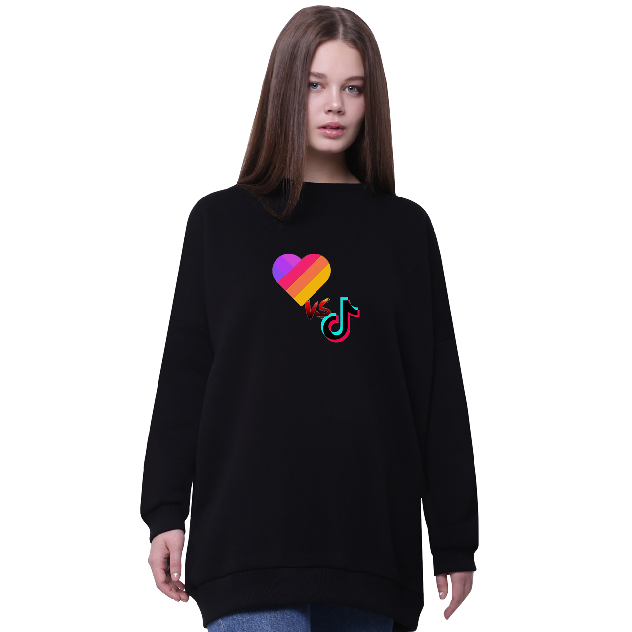 

Свитшот для девочек удлиненный Лайк и ТикТок (Likee&TikTok) Черный (35963-1387-2) 140 см