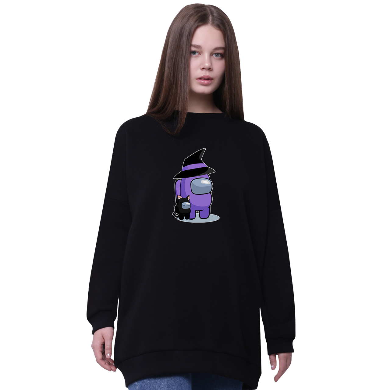 

Свитшот для девочек удлиненный Амонг Ас Фиолетовый (Among Us Violet) Черный (35963-2423-4) 152 см