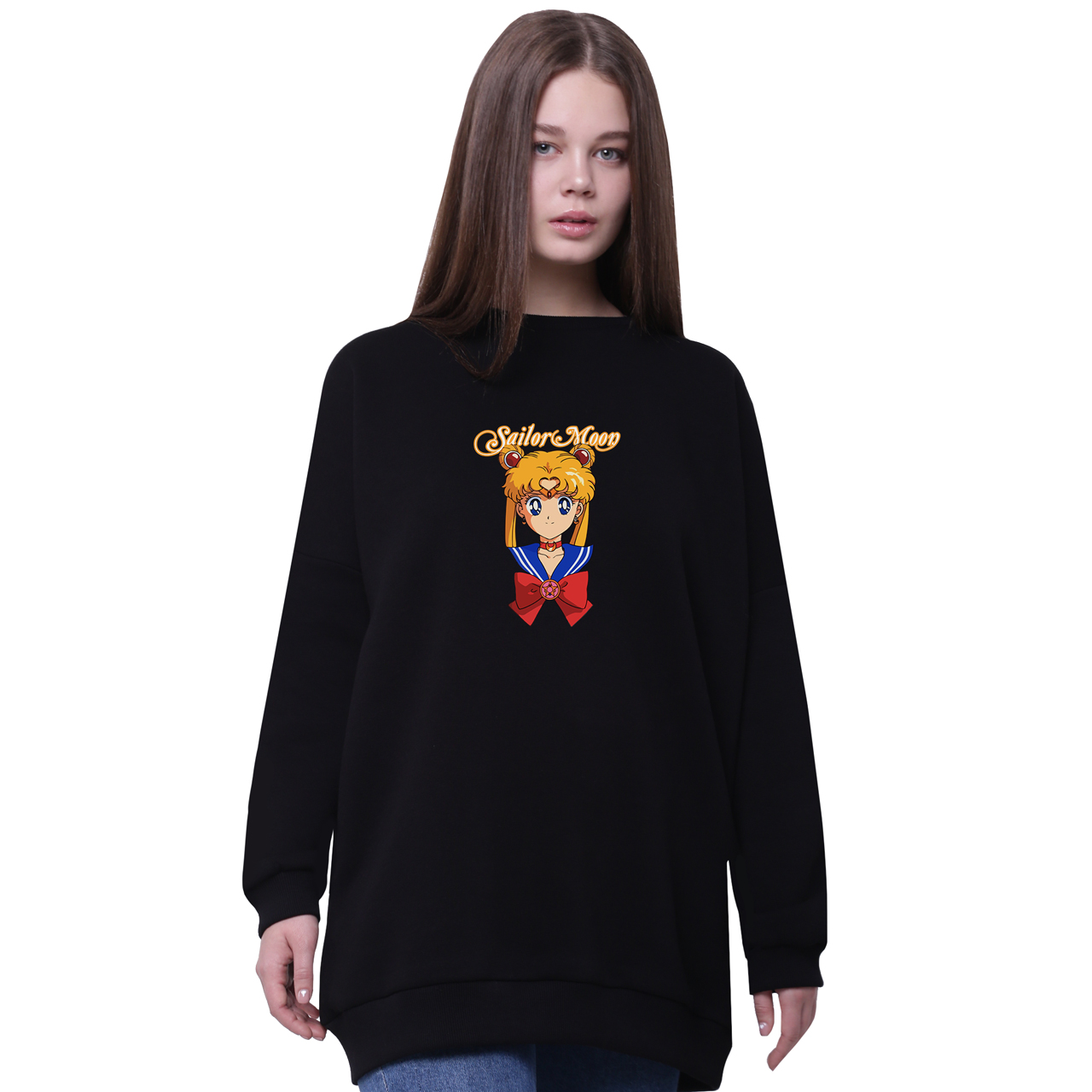 

Свитшот для девочек удлиненный Сейлор Мун (Sailor Moon) Черный (35963-2915-2) 140 см