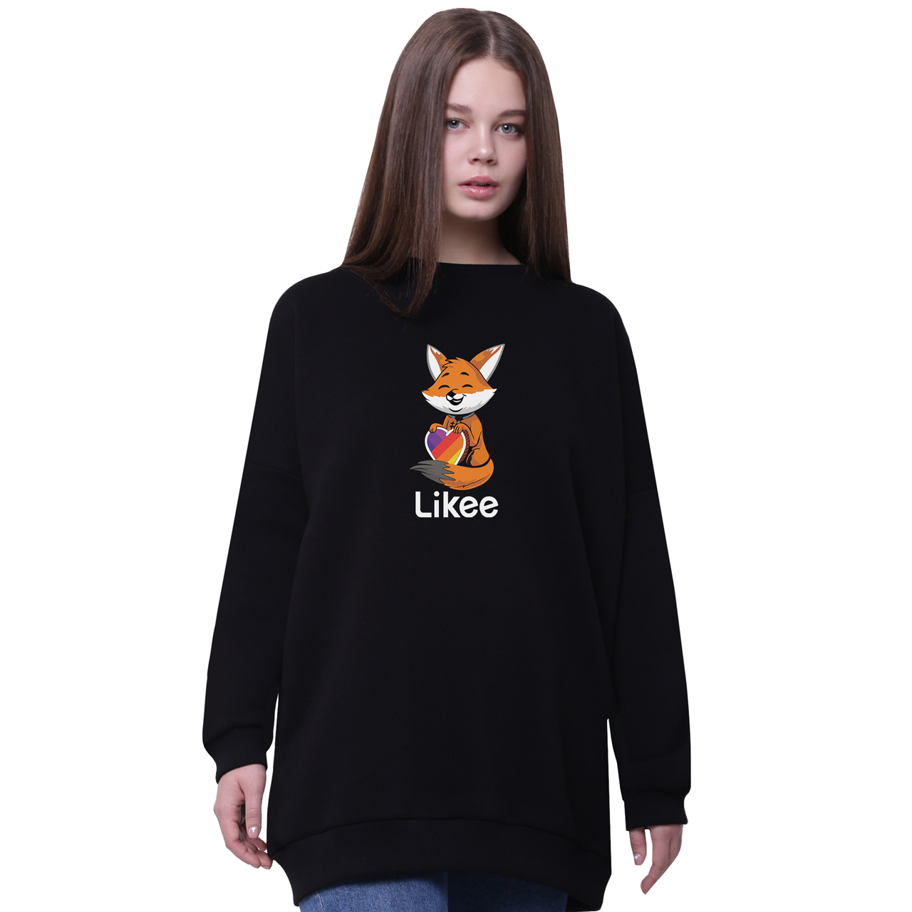 

Свитшот для девочек удлиненный Лайк Лисичка (Likee) Черный (35963-1033-2) 140 см