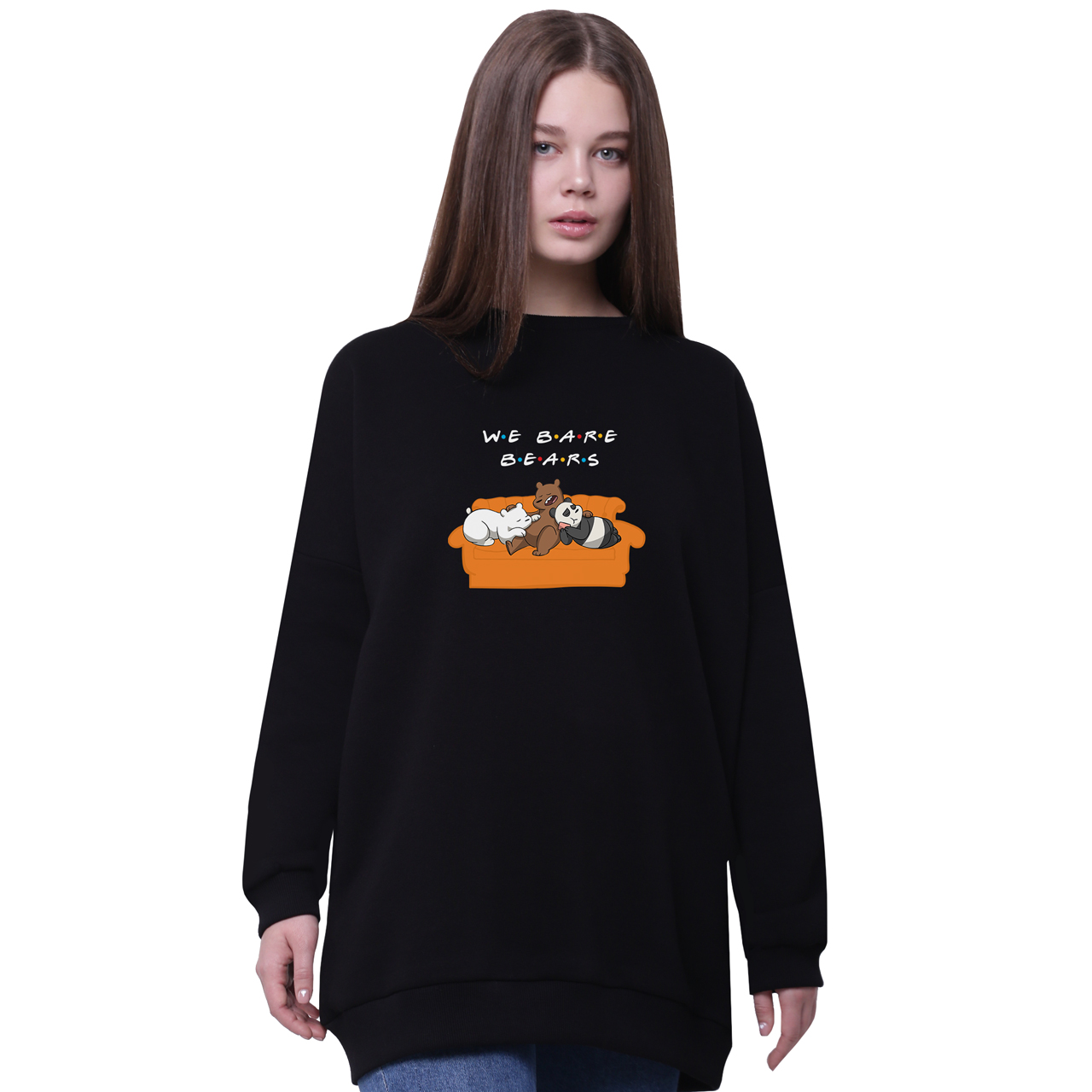 

Свитшот для девочек удлиненный Вся правда о медведях (We Bare Bears) Черный (35963-2890-3) 146 см