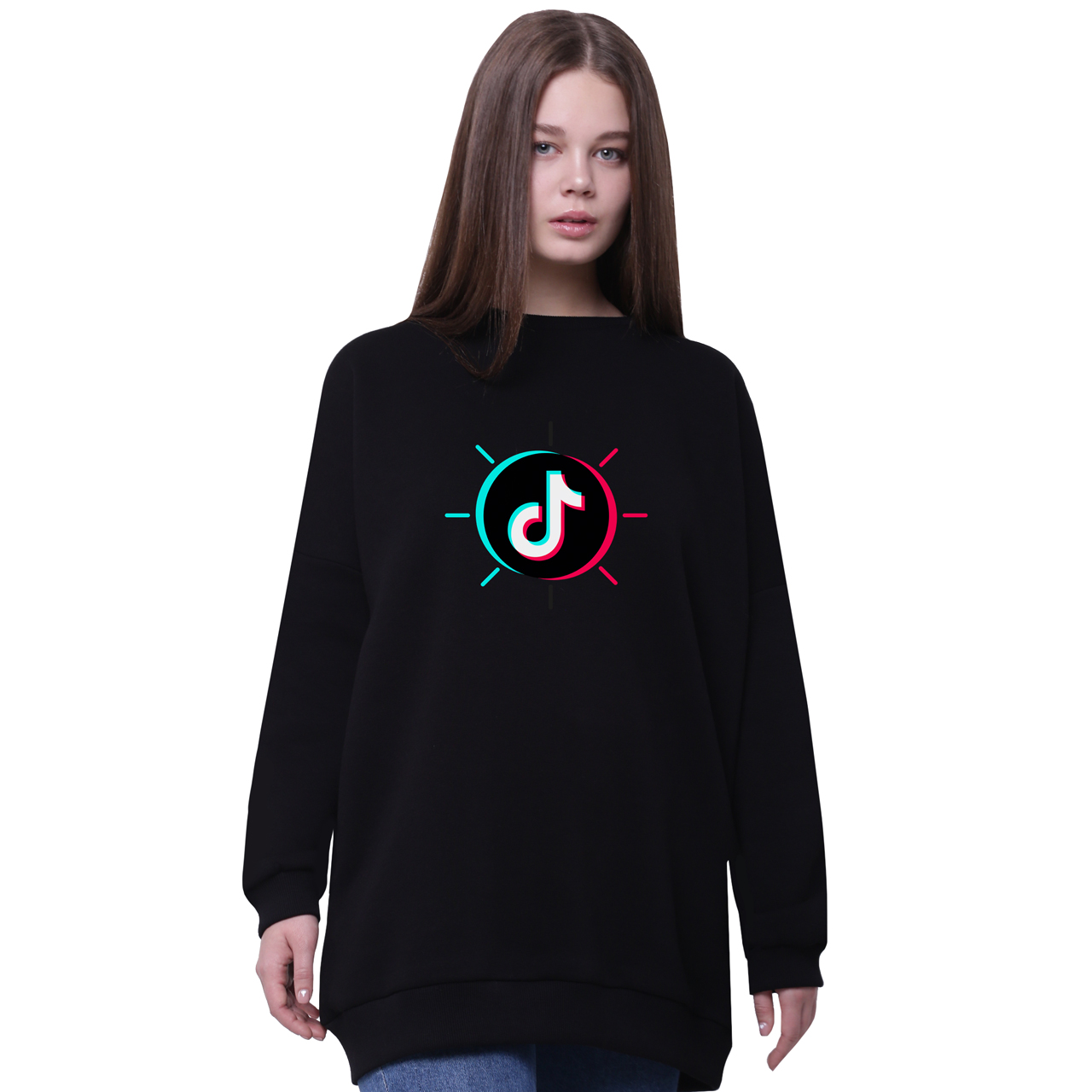 

Свитшот для девочек удлиненный ТикТок (TikTok) Черный (35963-1388-2) 140 см