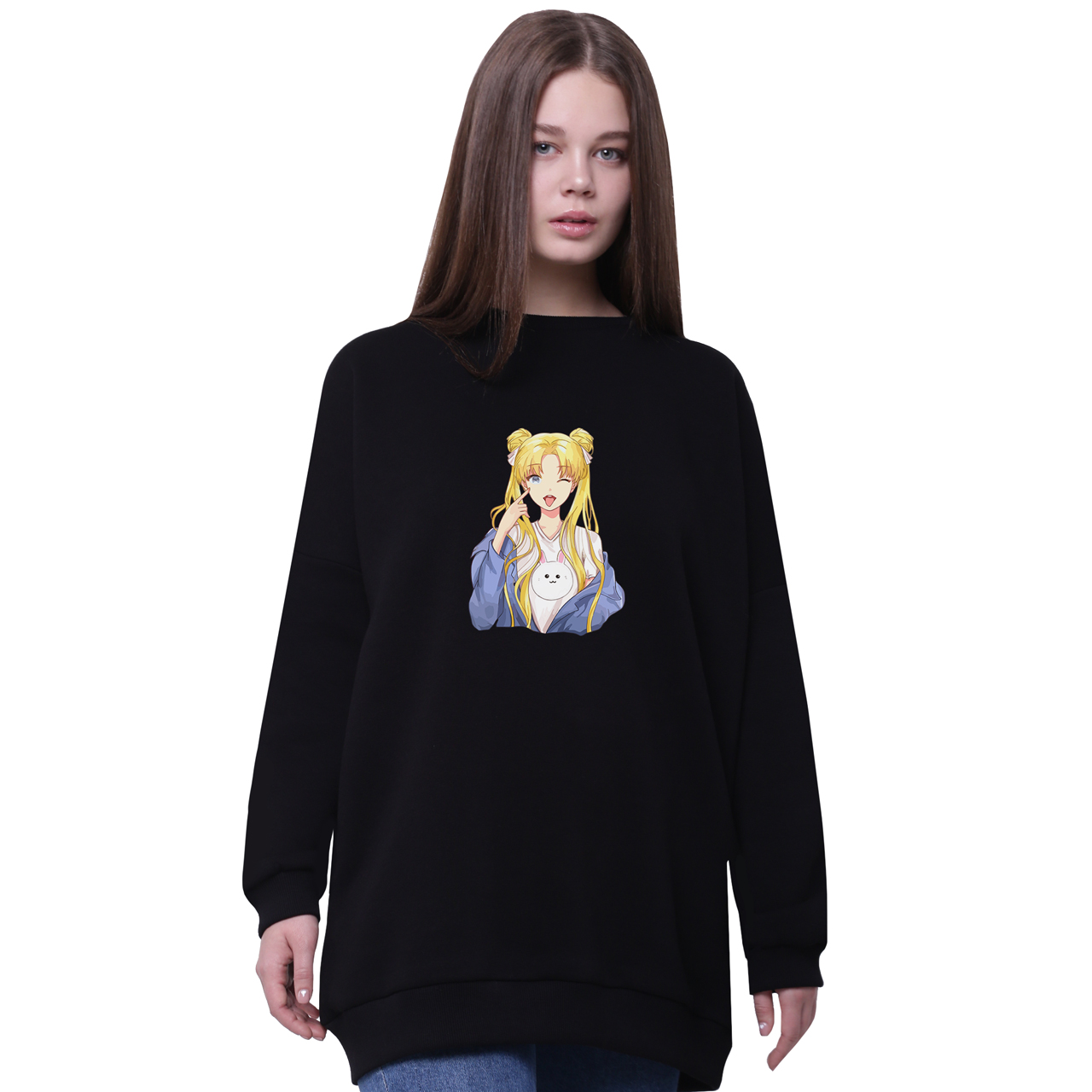 

Свитшот для девочек удлиненный Сейлор Мун (Sailor Moon) Черный (35963-2925-1) 134 см