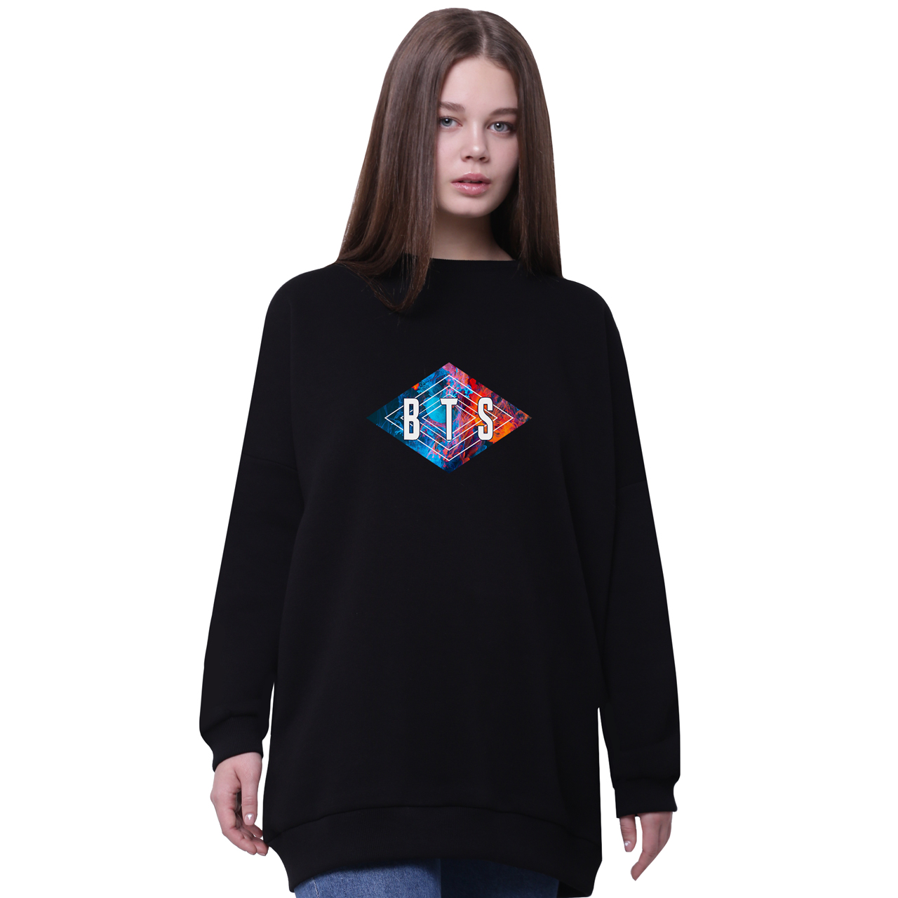 

Свитшот для девочек удлиненный БТС (BTS) Черный (35963-1062-7) 170 см