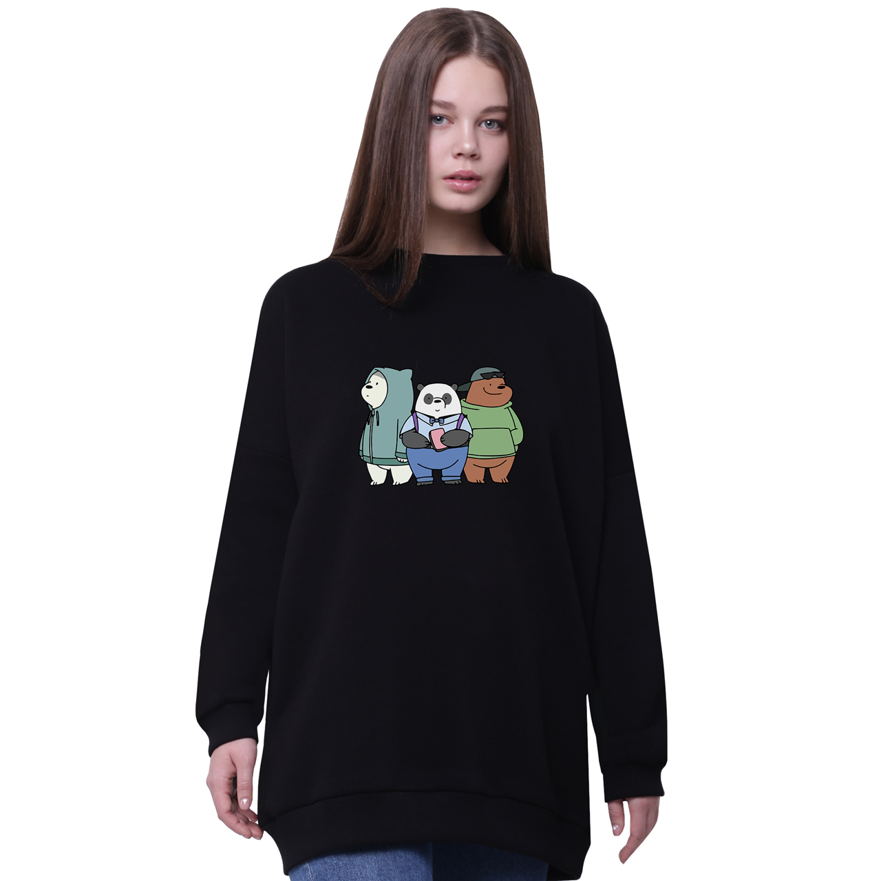 

Свитшот для девочек удлиненный Вся правда о медведях (We Bare Bears) Черный (35963-2898-5) 158 см