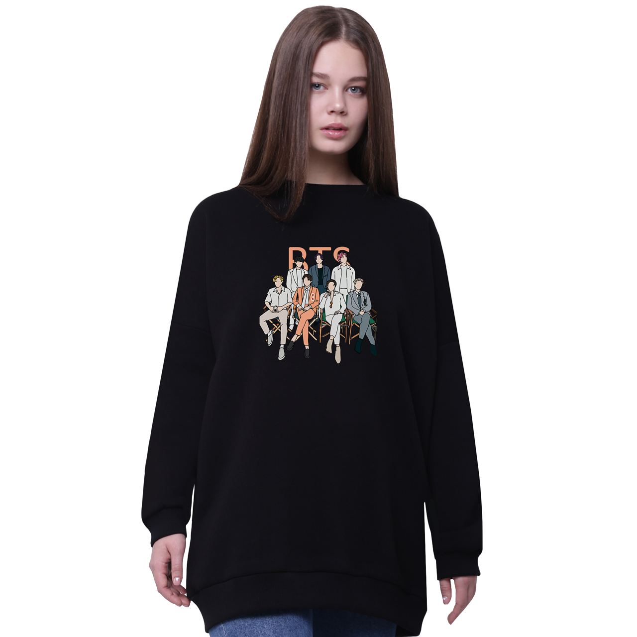 

Свитшот для девочек удлиненный БТС (BTS) Черный (35963-3264-2) 140 см