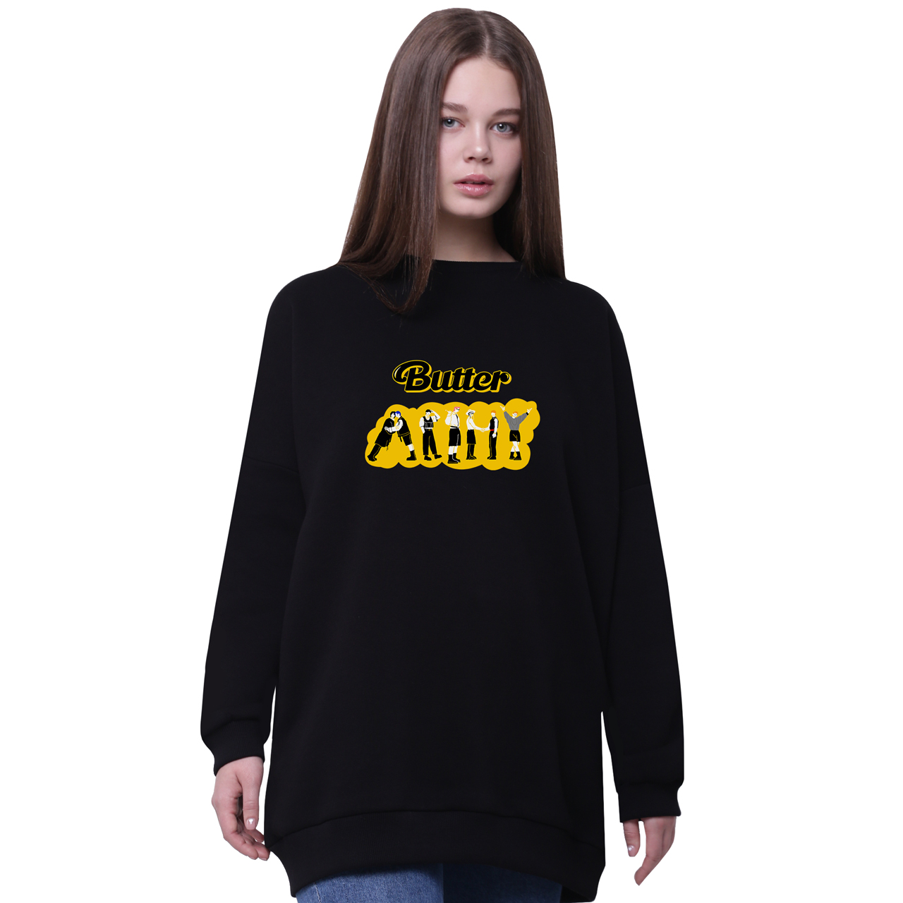 

Свитшот для девочек удлиненный БТС (Butter BTS) Черный (35963-3274-2) 140 см