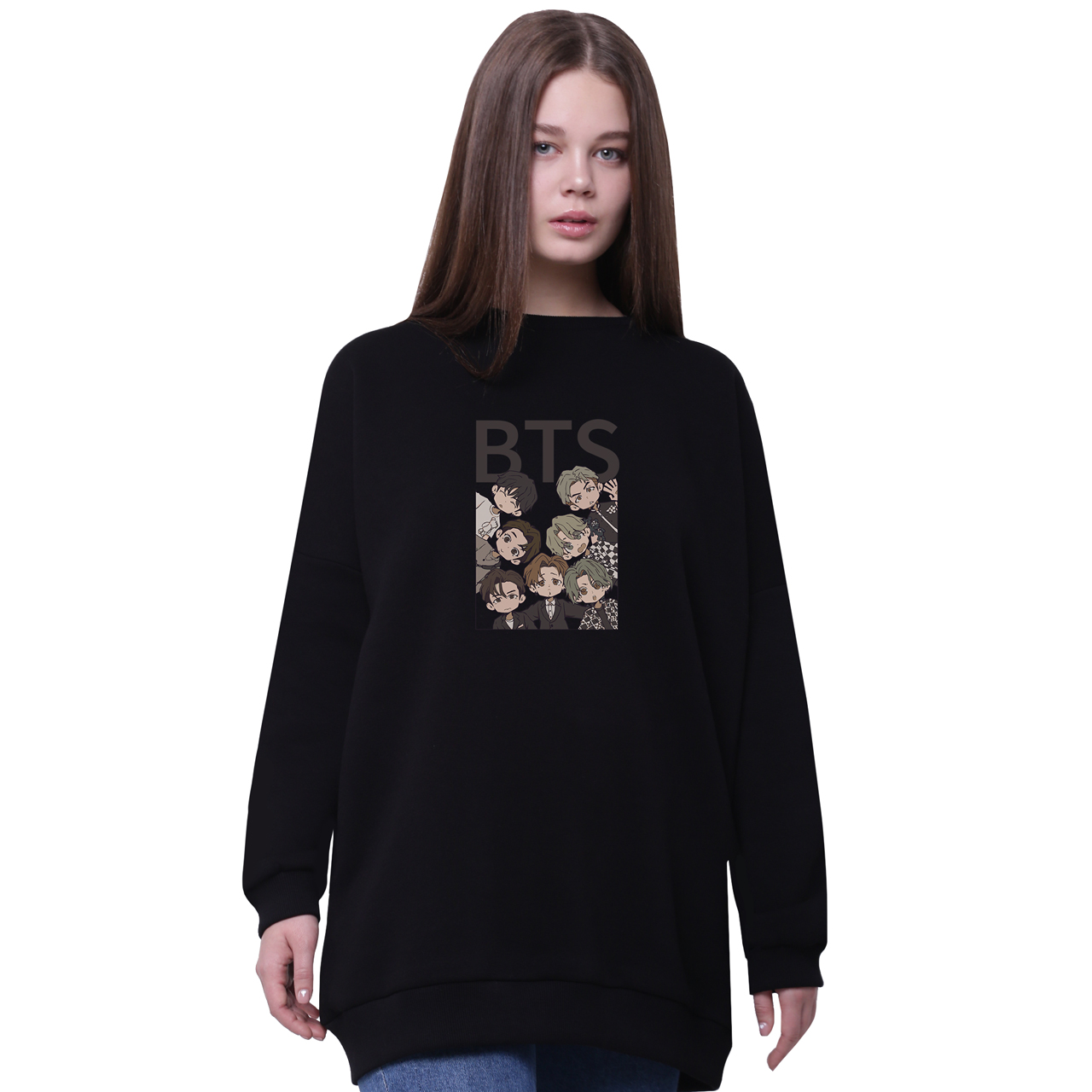 

Свитшот для девочек удлиненный БТС (BTS) Черный (35963-3275-4) 152 см