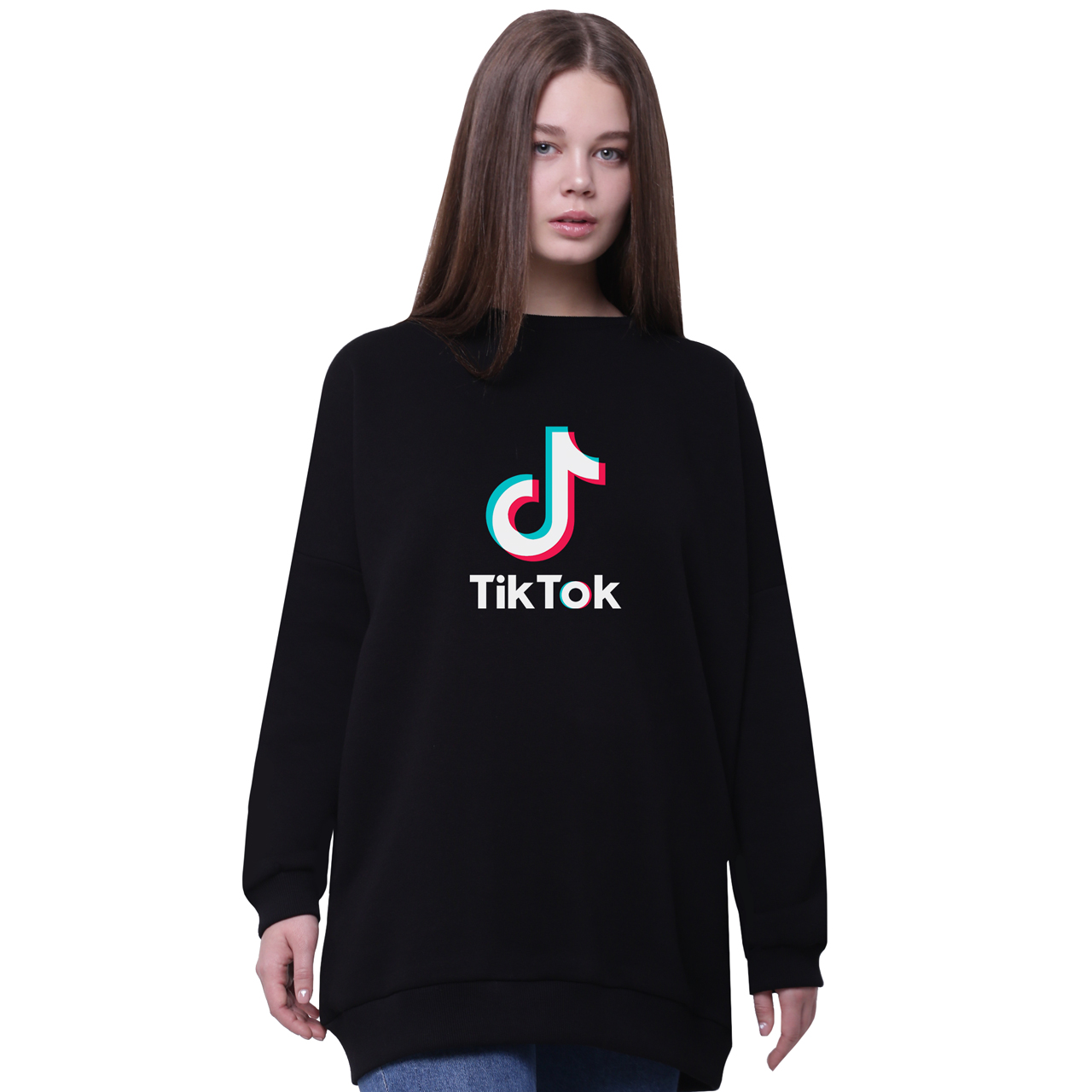 

Свитшот для девочек удлиненный ТикТок (TikTok) Черный (35963-1389-5) 158 см