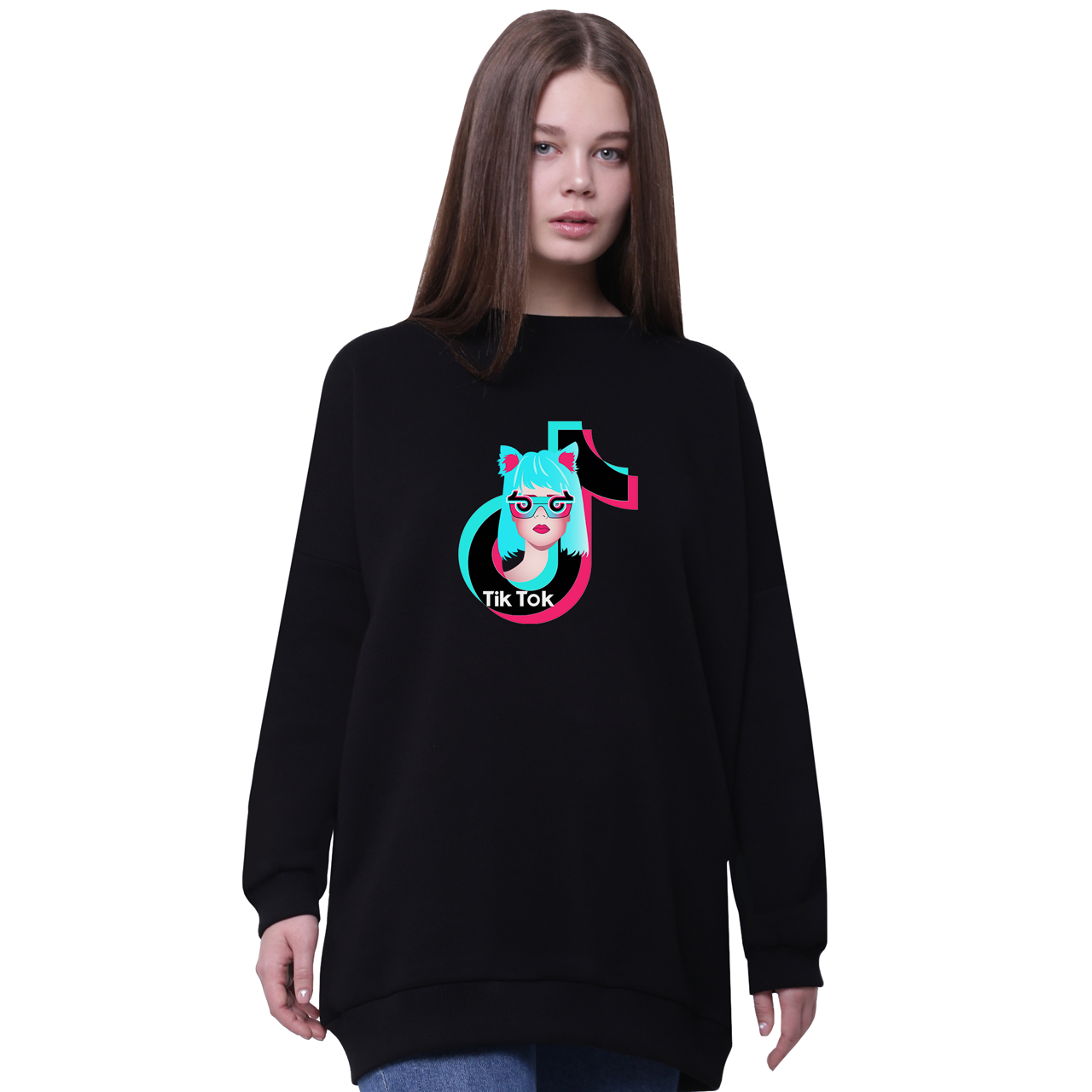 

Свитшот для девочек удлиненный ТикТок (TikTok) Черный (35963-1648-1) 134 см