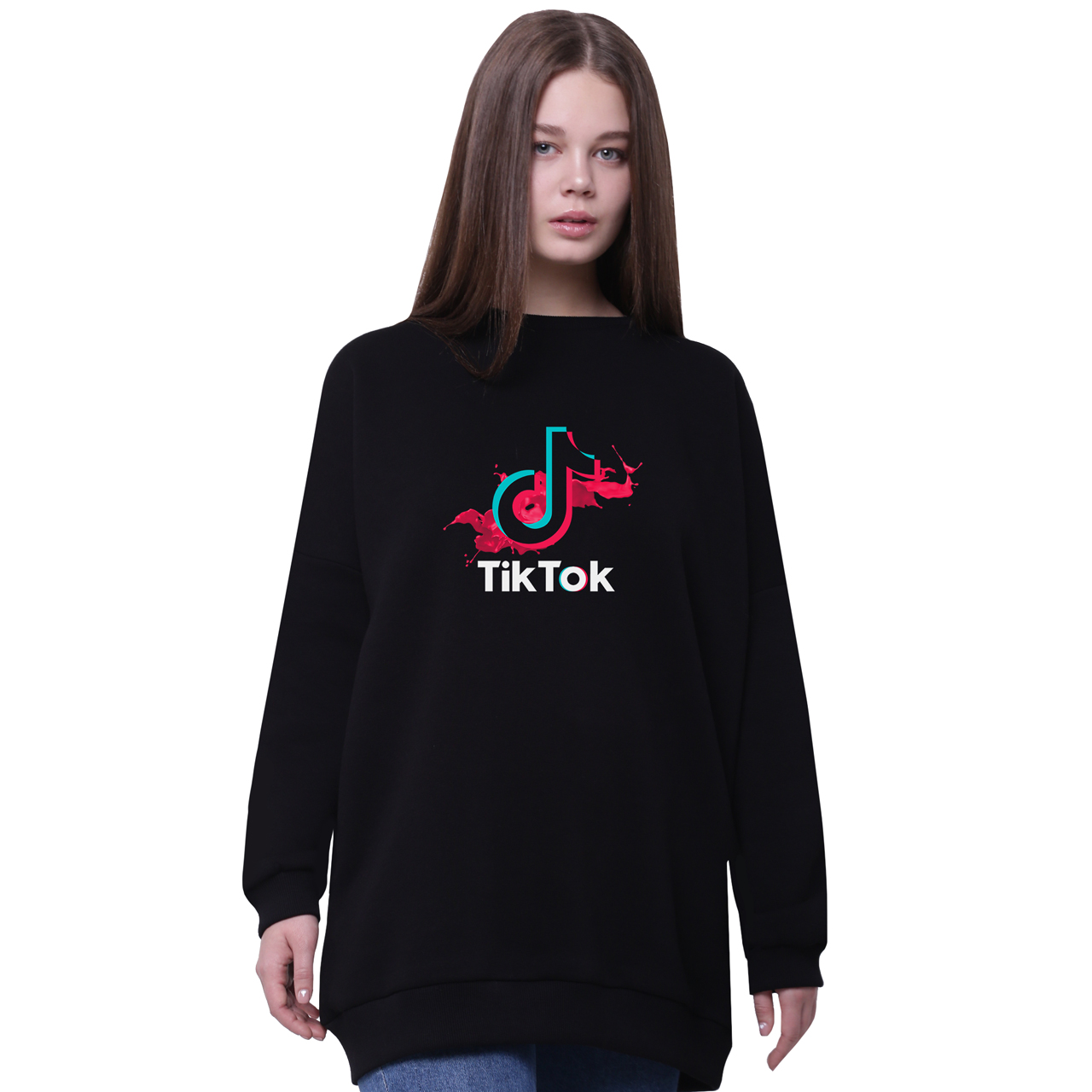 

Свитшот для девочек удлиненный ТикТок (TikTok) Черный (35963-1943-6) 164 см