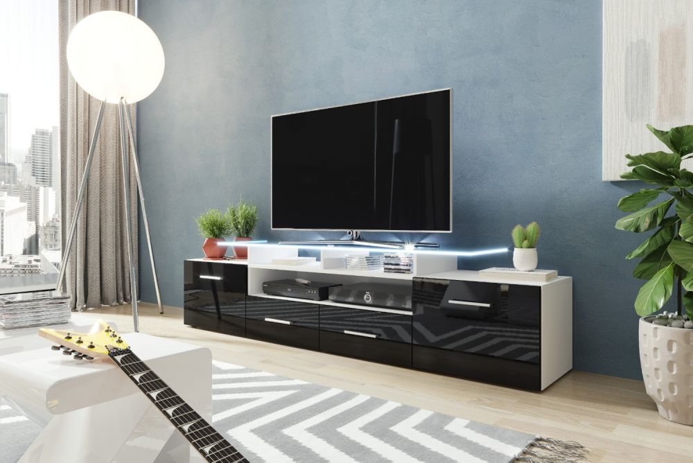 

ТВ тумба RTV EVORA Cama meble корпус - білий мат фронт - чорний глянець