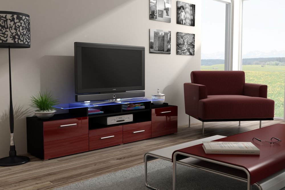 

ТВ тумба RTV EVORA Cama meble корпус -чорний,фронт -бордовий глянець