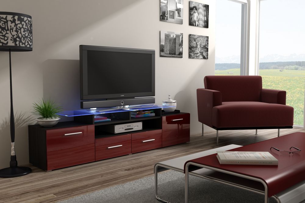 

ТВ тумба RTV EVORA Cama meble корпус - венге, фронт - бордовий глянець
