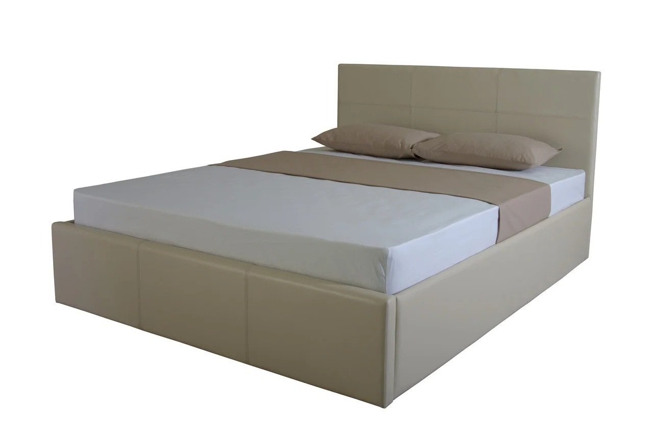 

Кровать двуспальная из ДСП с мягким изголовьем 160x200 Каролина 5 искусственная кожа Flay бежевый Світ Меблів с подъемным механизмом и каркасом (без матраса)