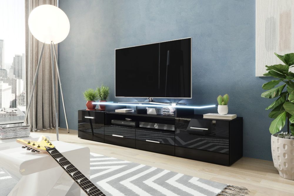 

ТВ тумба RTV EVORA Cama meble корпус - чорний мат фронт - чорний глянець