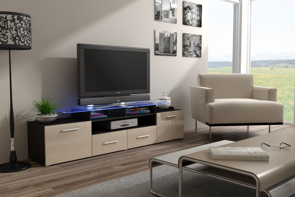 

ТВ тумба RTV EVORA Cama meble корпус - венге, фронт - кремовий глянець