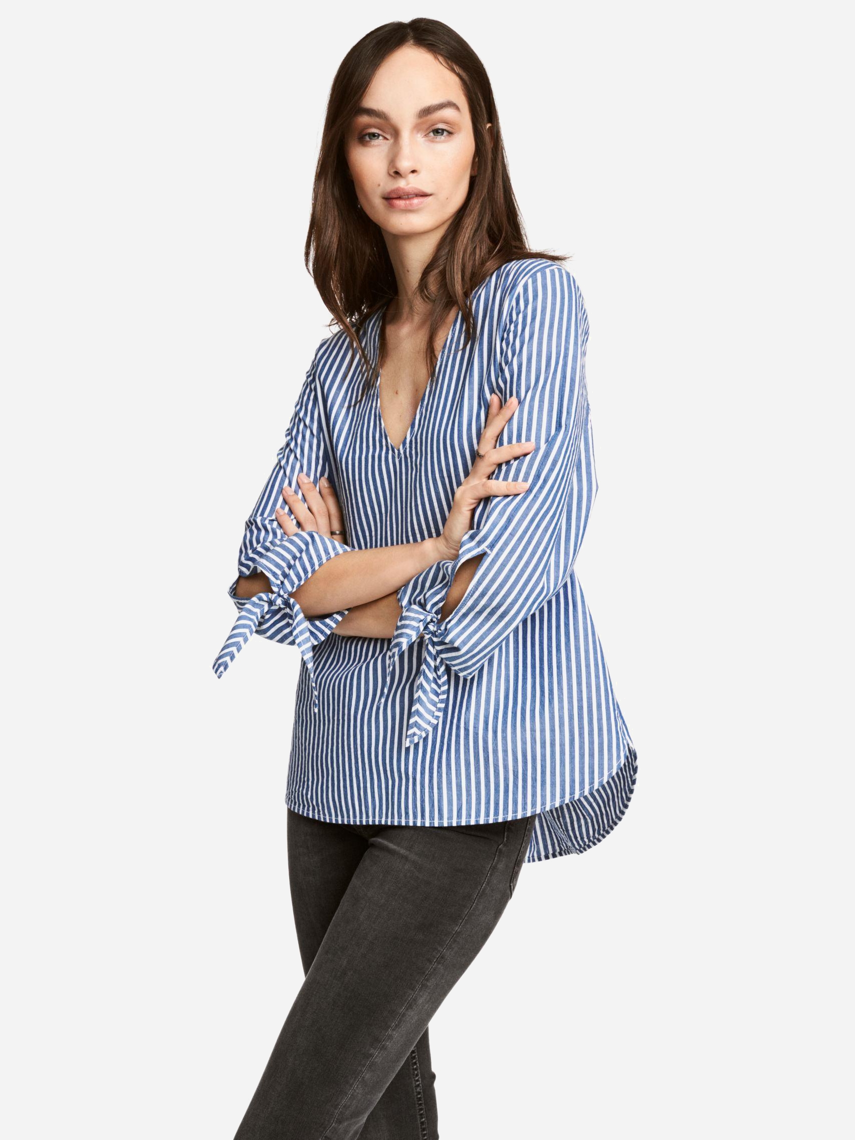 

Блузка H&M XAZ124174BKYH  Синяя с белым, Блузка H&M XAZ124174BKYH 34 Синяя с белым