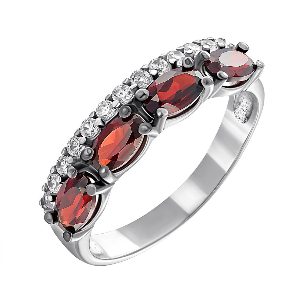

Серебряное кольцо с гранатами и фианитами 000151387 17.5 размера