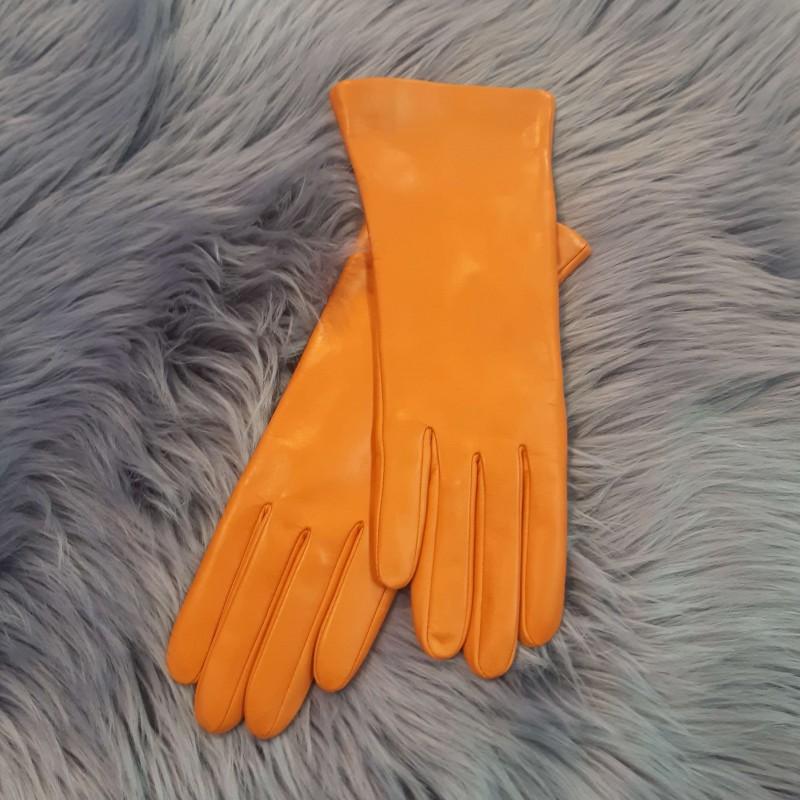 

Женские кожаные перчатки GlovesUA мод.001 р.6,5 (без 3 полос) оранжевые