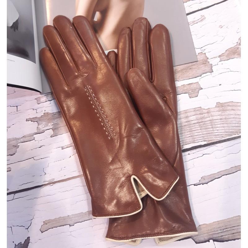 

Женские кожаные перчатки GlovesUA мод.407 р.8,5 коньяк без ремешка