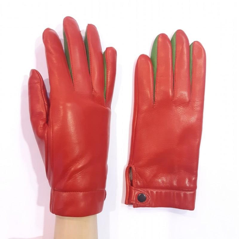 

Женские кожаные перчатки GlovesUA мод.421 р.6 красные с зелеными стрелками